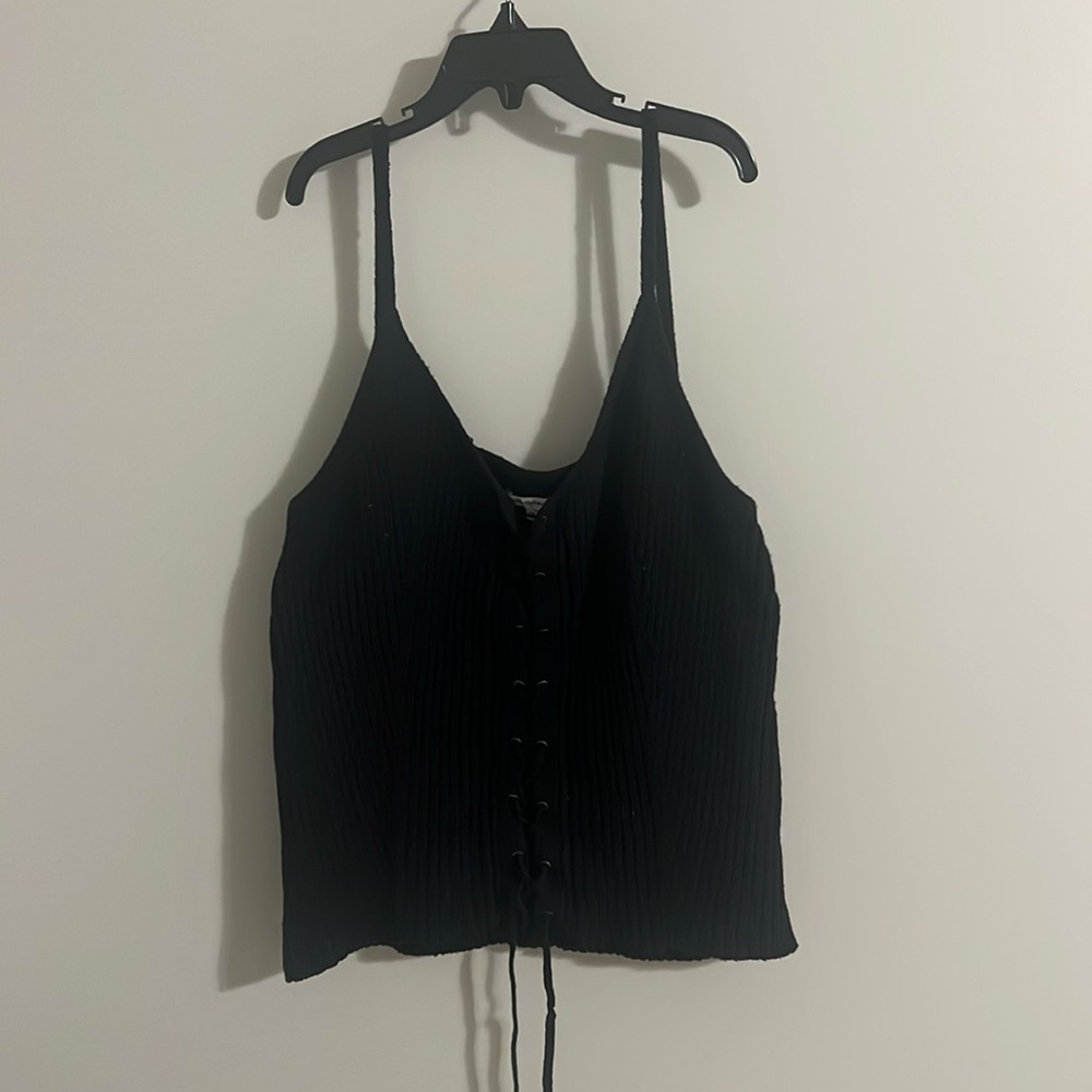 American Eagle Women’s Cropped Sweater Tank Lace Up Size Large Black